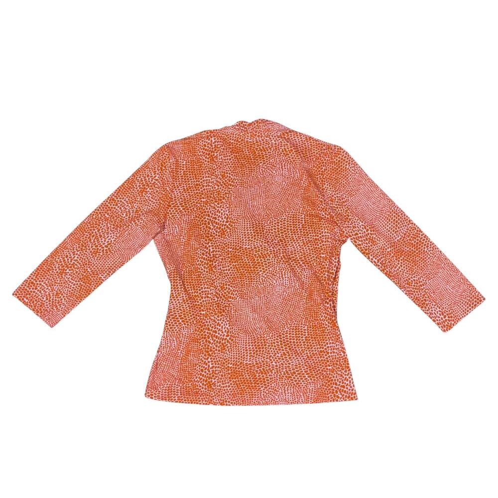 J.McLaughlin Printed Catalina Cloth Faux Wrap Top L Orange Stretch Casual Artsy - Picture 6 of 8